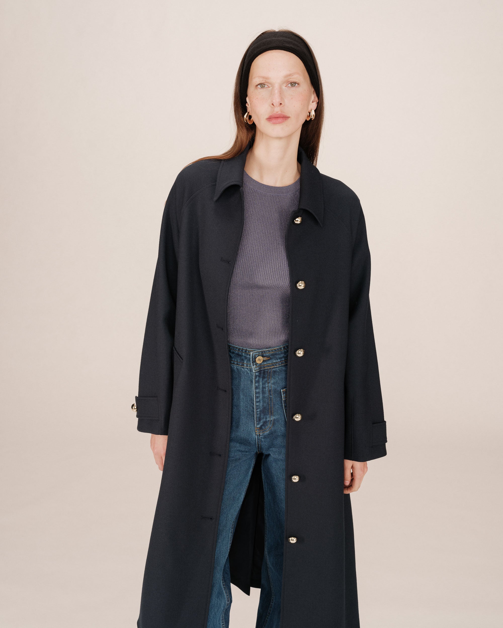 Trench Long Boutons Dorés Marine Scott