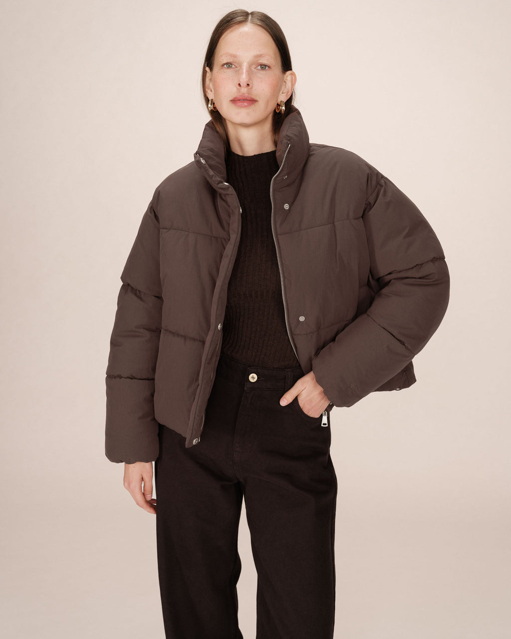 Sonic Short Puffer Jacket - Chocolate