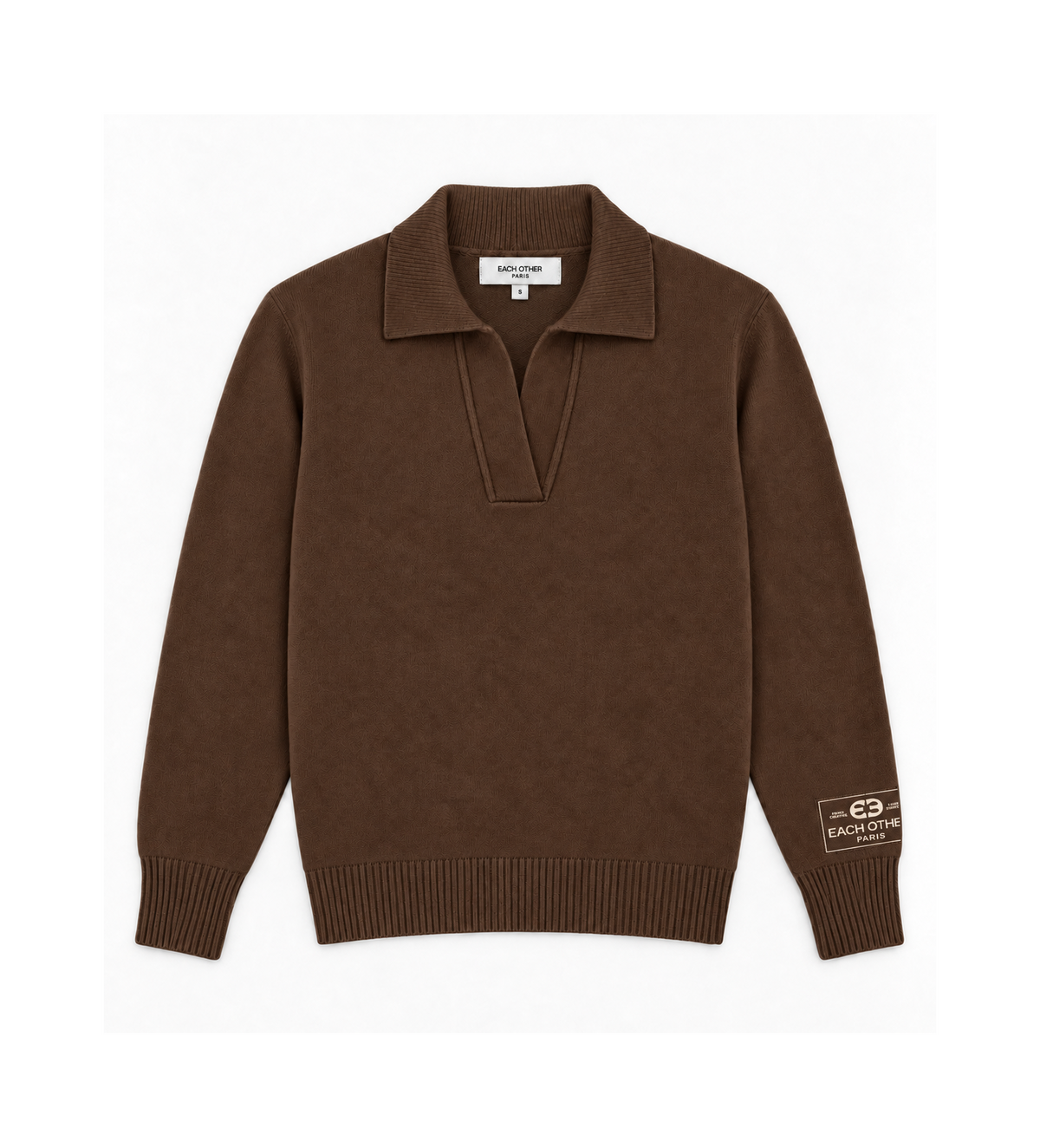 Wool Blend Knit Polo - Brown