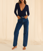 Body escote escote brillos azul marino