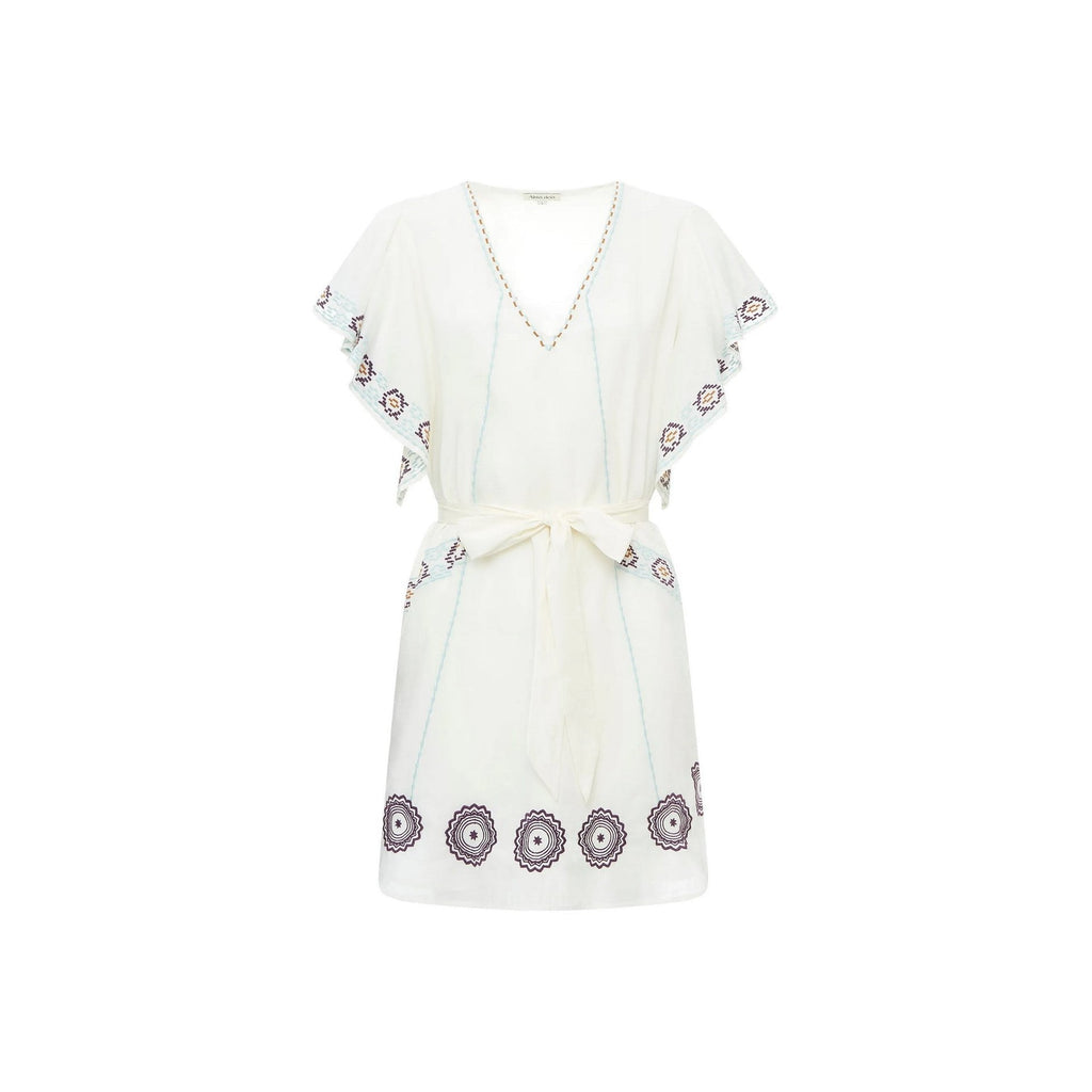 Alma Deia - Robe Kimono Brodée - Blanc Cassé - Femme