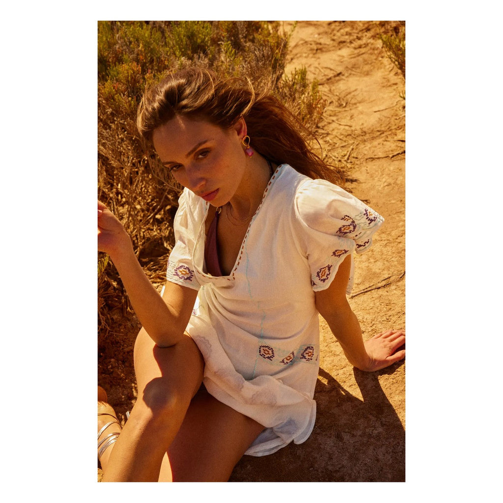 Alma Deia - Robe Kimono Brodée - Blanc Cassé - Femme