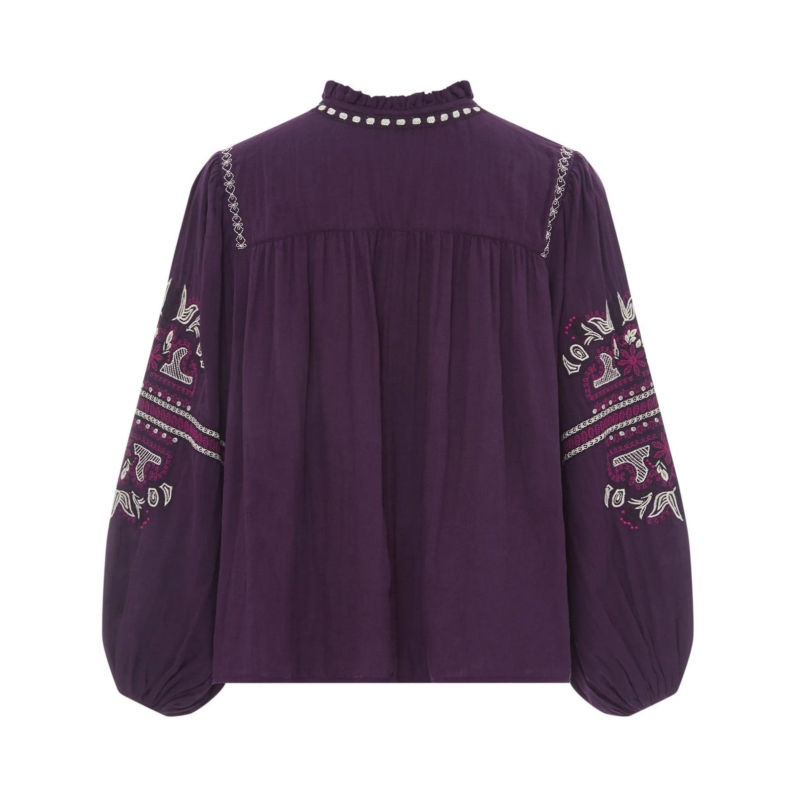 Alma Deia - Blouse Manches Longues Brodéé Gaze Coton Bio - Violet - Femme