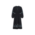 Alma Deia - Robe Midi Brodée Gaze De Coton Bio - Noir - Femme