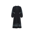 Alma Deia - Robe Midi Brodée Gaze De Coton Bio - Noir - Femme