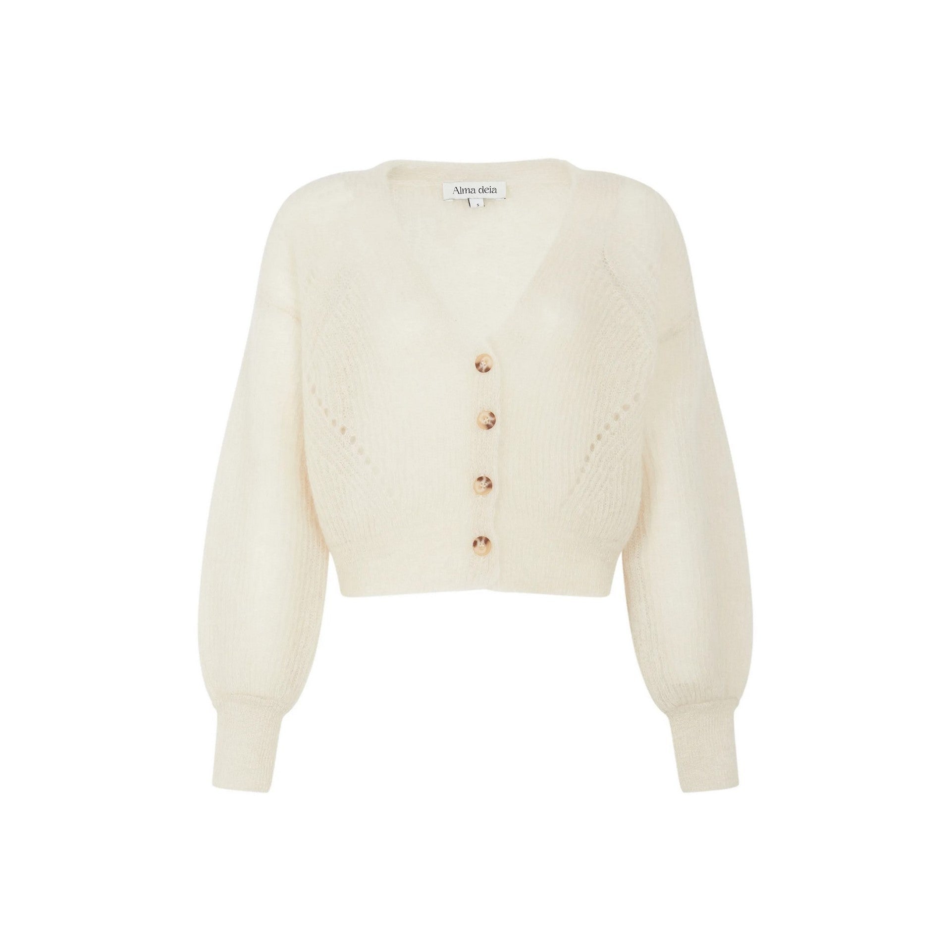 Alma Deia - Cárdigan De Mohair Con Botones - Blanco/Crudo - Mujer