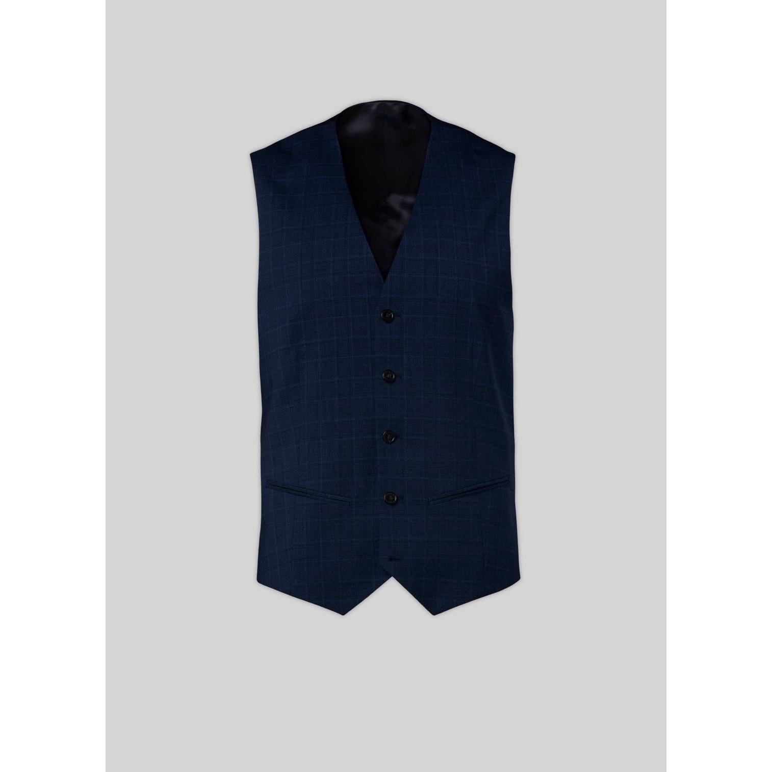 Fursac - Gilet En Toile De Laine À Motif Prince De Galles - Petrole - Homme