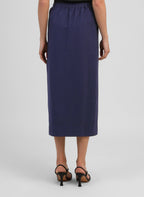 An'ge – Gaella Marine midi skirt, navy blue maxi skirt worn by a model, back view