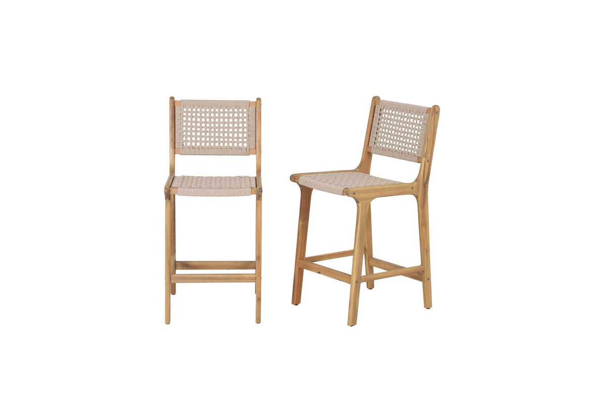 Kuta - Zestaw 2 hokerów H66 cm - Drewno akacjowe i lina