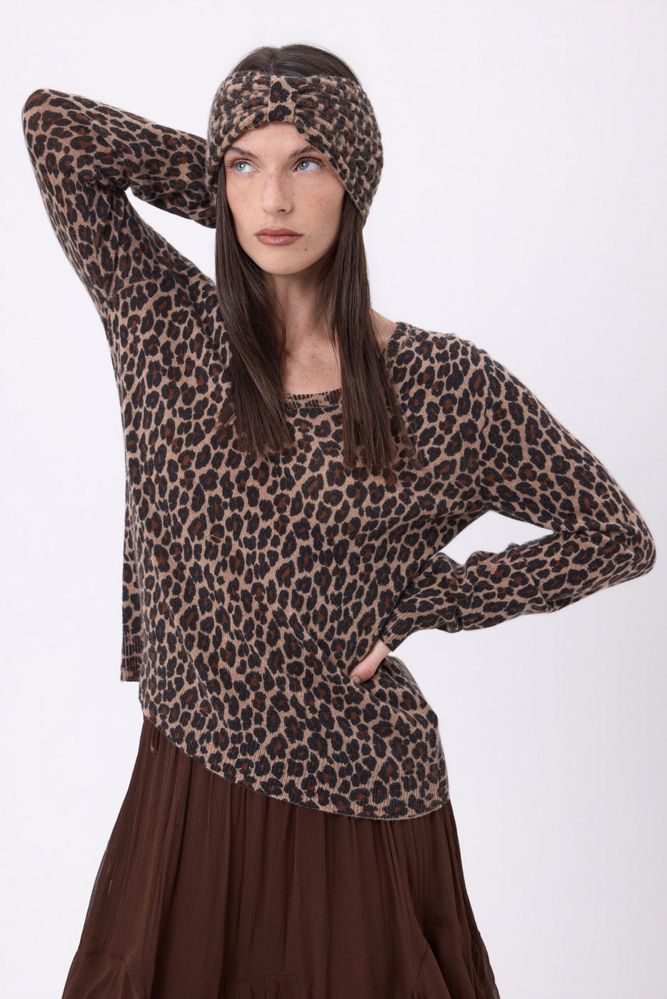 Print Leopard Gala Pannband - Leopard - Dam - 100 % kashmir