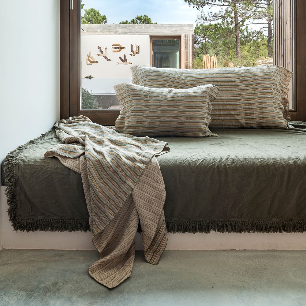 Plaid Frangé Bi-Matière Gatsby - Coloris Kaki