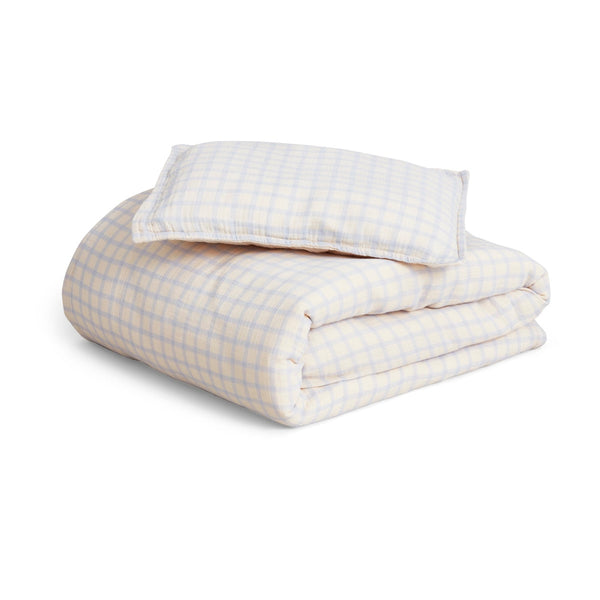 Parure De Lit En Mousseline Junior - Vichy Bleu Ciel