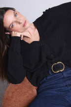 Cárdigan boyfriend con cuello en V Giada - Negro - Mujer