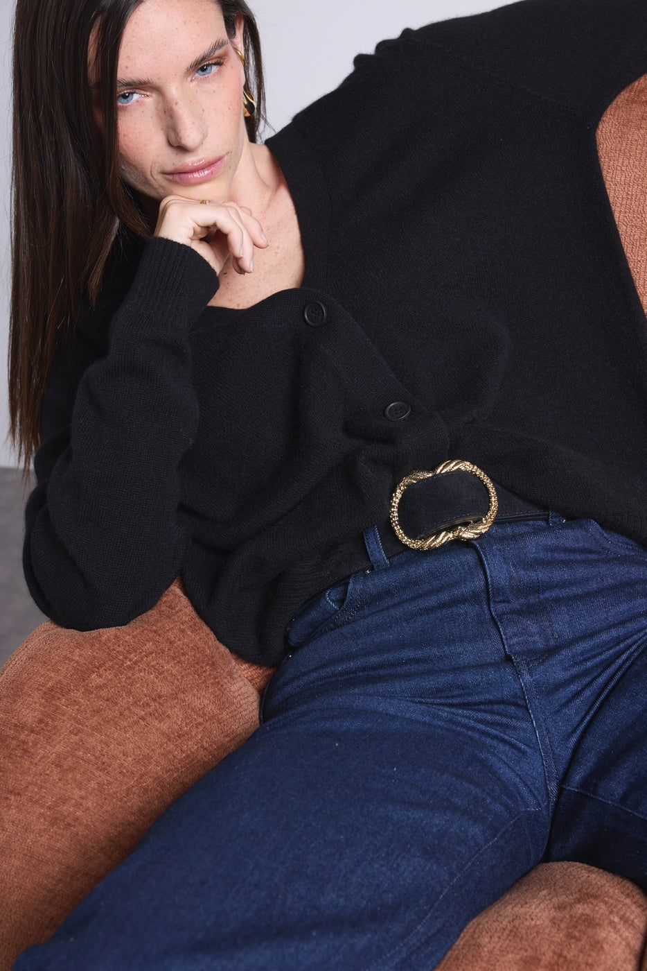 Cárdigan Boyfriend Cuello V Giada - Negro - Mujer