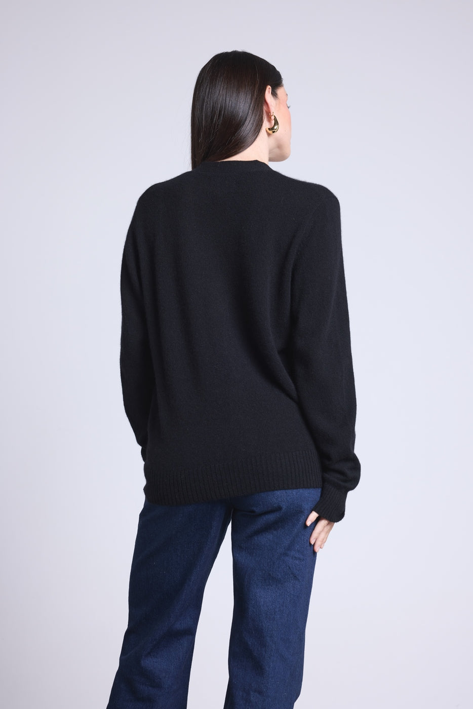 Cárdigan boyfriend con cuello en V Giada - Negro - Mujer