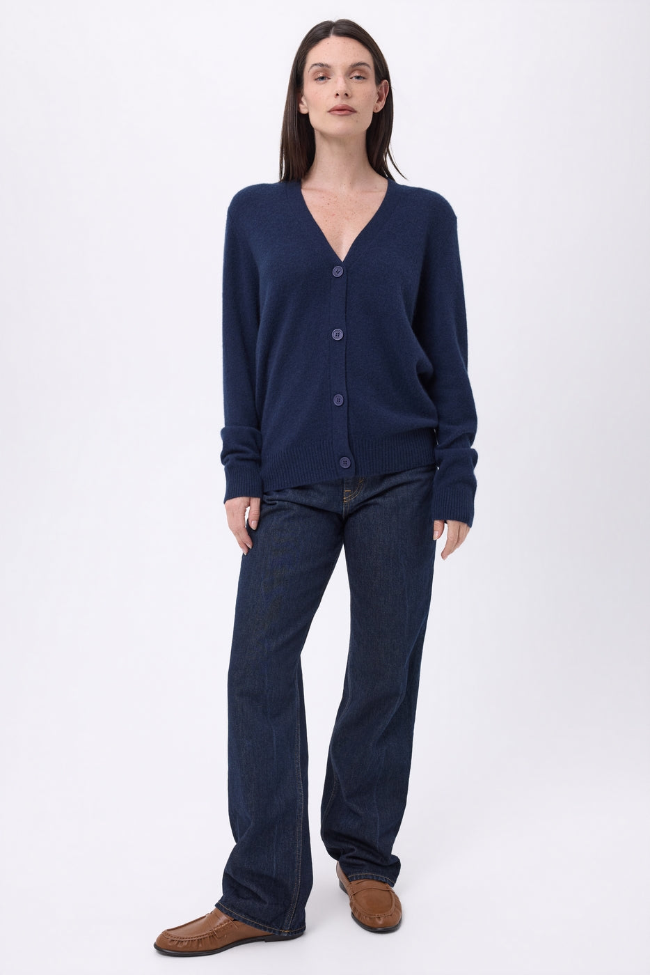 Boyfriend Cardigan Col V Giada - Bleu Marine - Femme