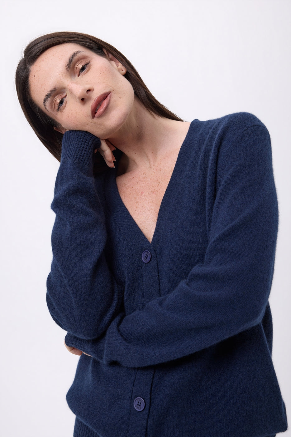 Boyfriend Cardigan Col V Giada - Bleu Marine - Femme