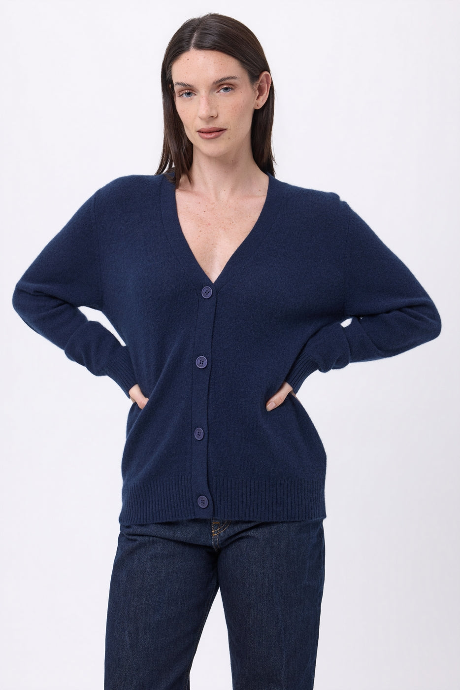 Boyfriend Cardigan Col V Giada - Bleu Marine - Femme