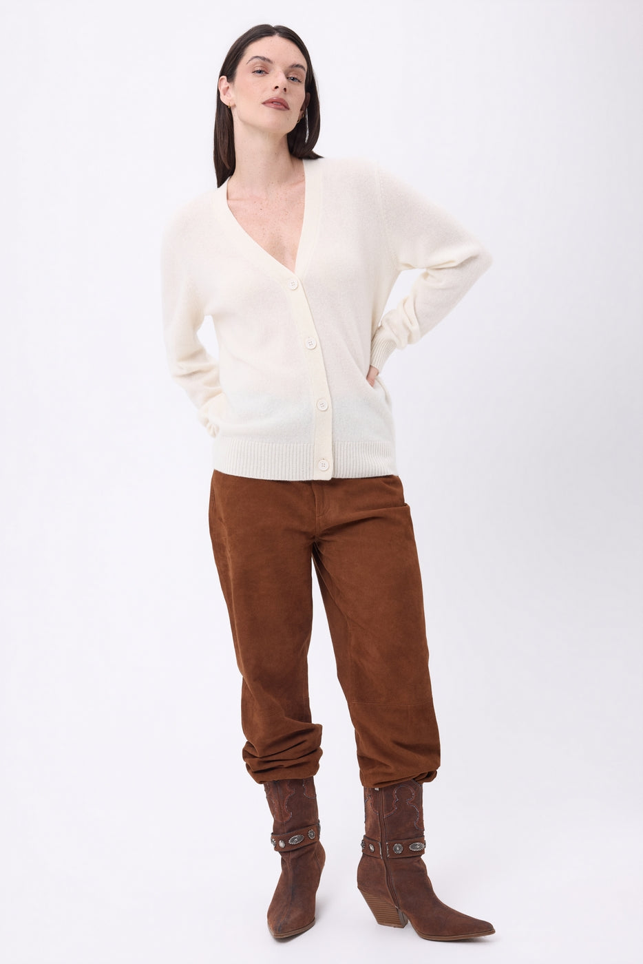 Boyfriend Cardigan Col V Giada - Blanc - Femme