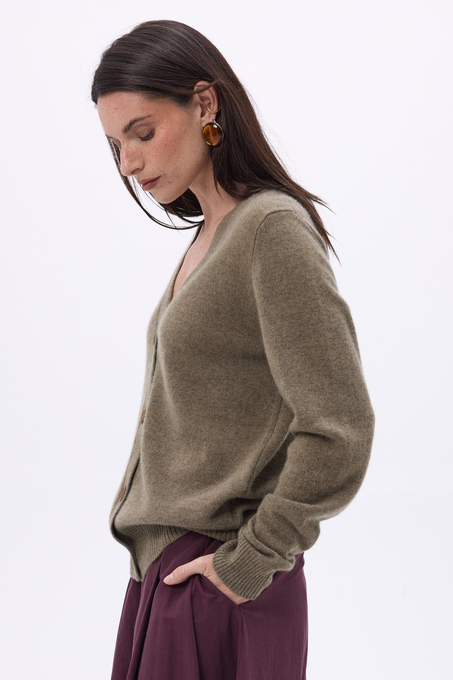 Boyfriend Cardigan Col V Giada - Khaki Chine - Femme