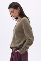 Boyfriend Cardigan Col V Giada - Khaki Chine - Femme