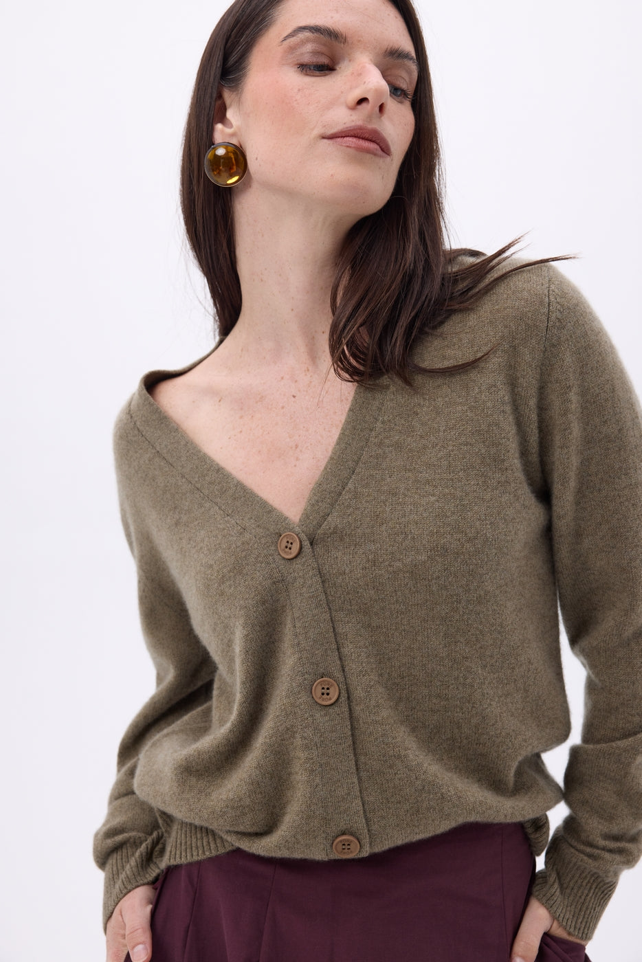 Boyfriend Cardigan Col V Giada - Khaki Chine - Femme