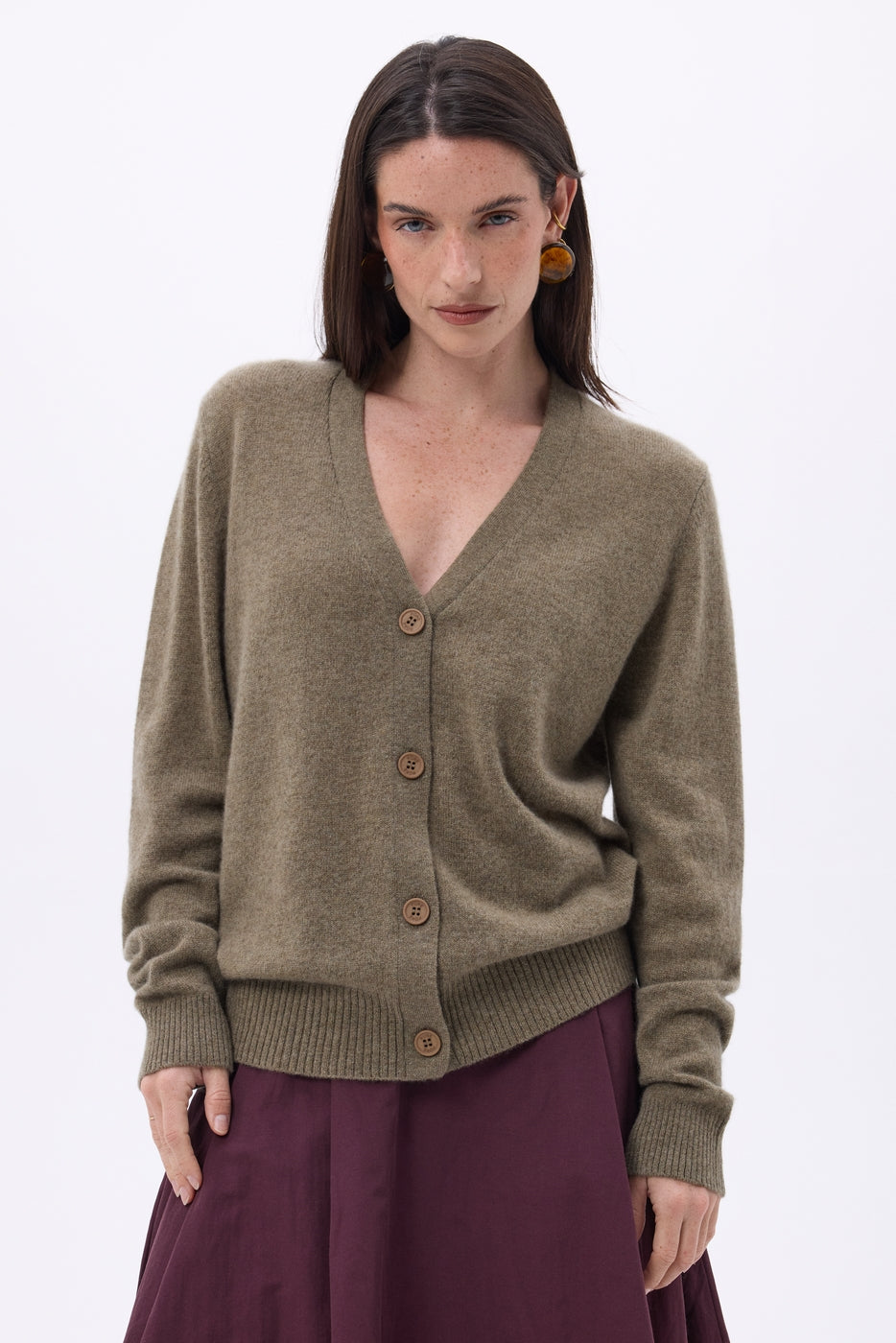 Boyfriend Cardigan Col V Giada - Khaki Chine - Femme