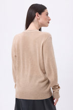 Cárdigan boyfriend con cuello en V Giada - Beige crema - Mujer