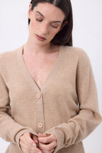 Cárdigan boyfriend con cuello en V Giada - Beige crema - Mujer