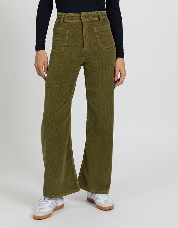 Gigi Velvet Wide-Leg Trousers - Khaki - Women