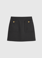 An'ge – Falda corta Gilma negro, falda corta negra con dos bolsillos con botones dorados