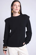 Jersey de cuello redondo con hombros estructurados Ginola - Negro - Mujer