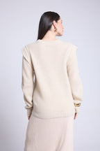 Jersey De Cuello Redondo Y Hombros Estructurados Ginola - Beige Crema - Mujer