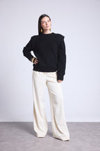 Jersey de cuello redondo con hombros estructurados Ginola - Negro - Mujer