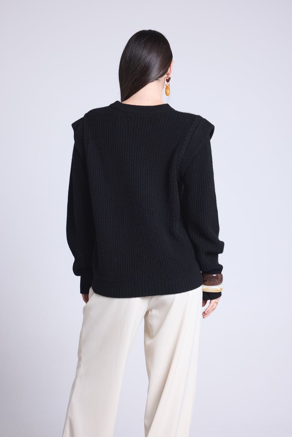 Jersey de cuello redondo con hombros estructurados Ginola - Negro - Mujer