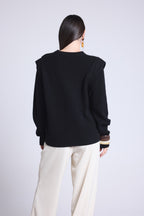 Jersey de cuello redondo con hombros estructurados Ginola - Negro - Mujer