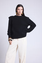 Jersey de cuello redondo con hombros estructurados Ginola - Negro - Mujer