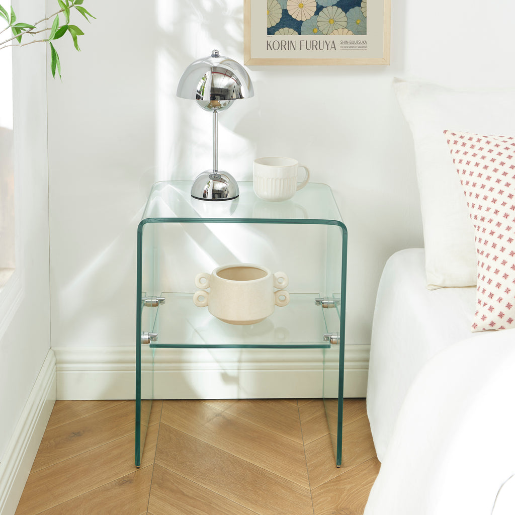 Ginza - Bedside Table - Tempered Glass - Clear