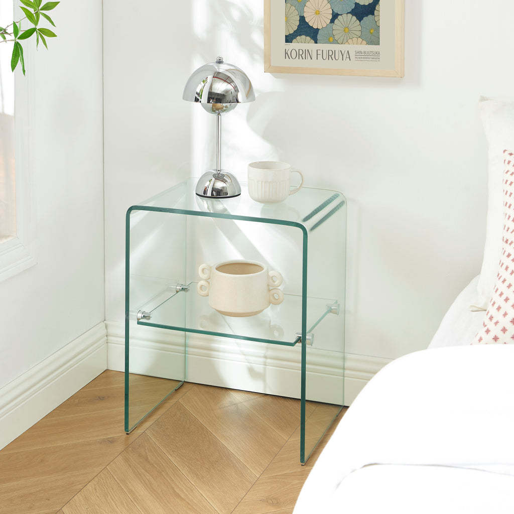 Ginza - Bedside Table - Tempered Glass - Clear