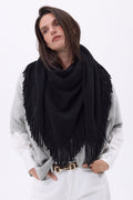Grande Echarpe Triangle Bandana À Franges Gioia - Noir - Femme