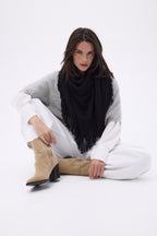 Grande Echarpe Triangle Bandana À Franges Gioia - Noir - Femme