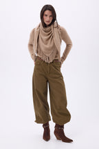 Grande Echarpe Triangle Bandana À Franges Gioia - Beige Creme - Femme