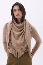 Grande Echarpe Triangle Bandana À Franges Gioia - Beige Creme - Femme