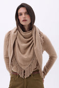 Grande Sciarpa Triangolare Bandana Con Frange Gioia - Beige Crema - Donna - 100% Cashmere