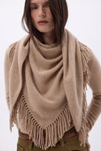 Grande Echarpe Triangle Bandana À Franges Gioia - Beige Creme - Femme