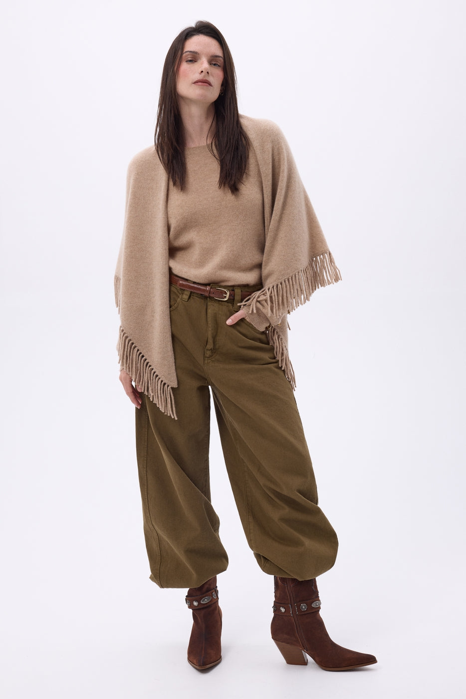 Grande Echarpe Triangle Bandana À Franges Gioia - Beige Creme - Femme