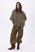 Large Gioia Fringed Triangle Bandana Scarf - Marl Khaki - Women