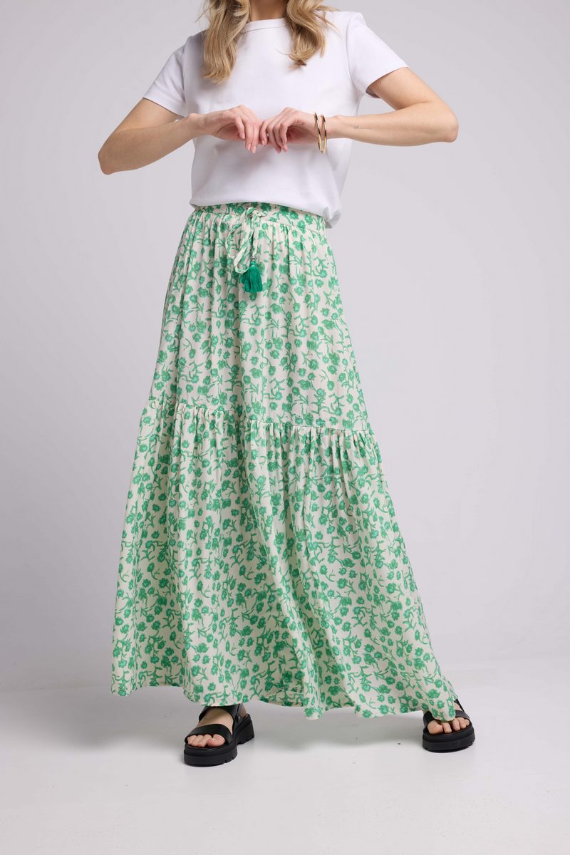 Long Skirt - Green Flowers