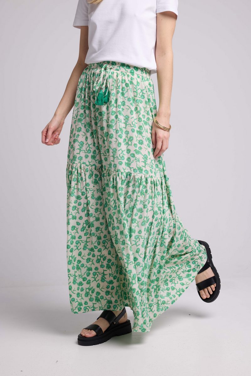 Long Skirt - Green Flowers