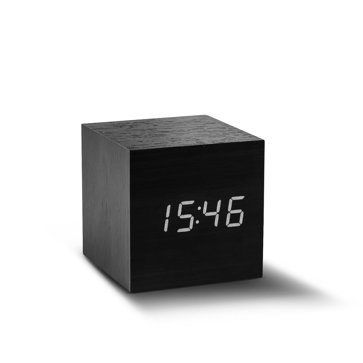 Budzik Wooden Cube Click – Czarny / Biały LED